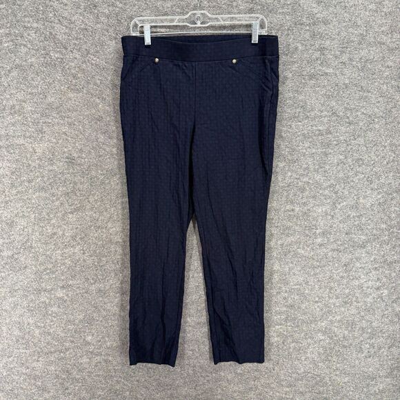 Anne Klein Pants Women M Medium Blue High Rise Chino Flat Front Skinny Pull On - Picture 1 of 8